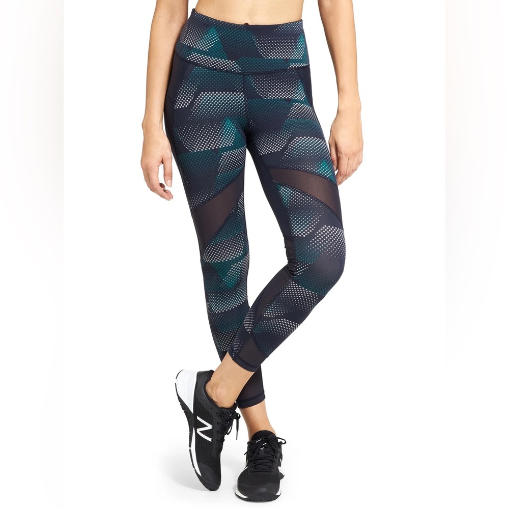 Athleta Kinetic Stealth Mesh 7/8 Tight Navy Blue Speckled Print Leggings Size M